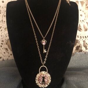 Vintage Betsey Johnson Gold and Pink Padlock Necklace Set